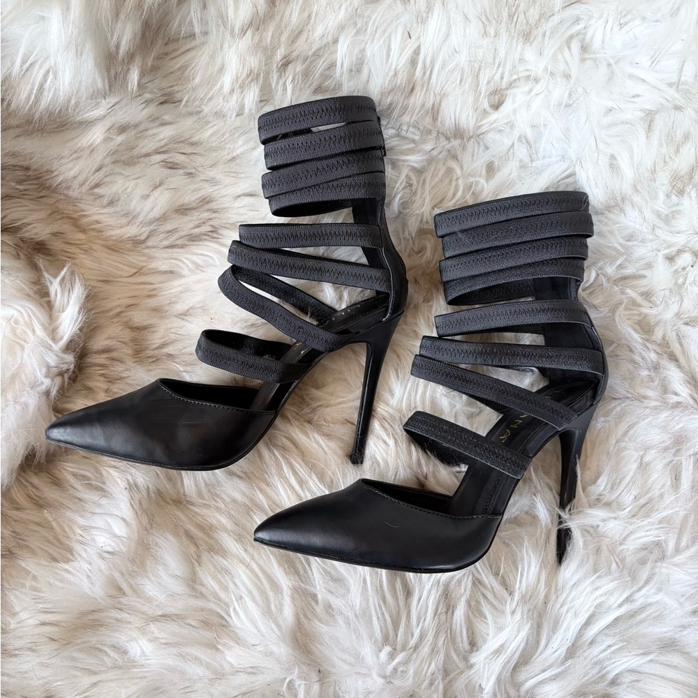 Elegant Black Strappy Cage Heels